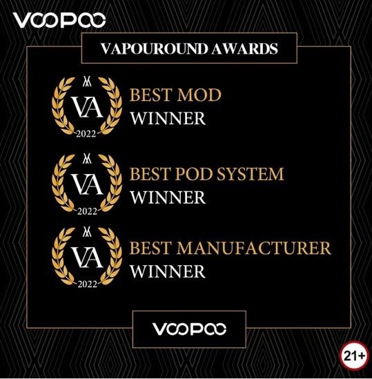 VOOPOO ganhou 3 prémios na SÉTIMA CERIMÓNIA ANNUAL DOS PRÉMIOS VAPOUROUND