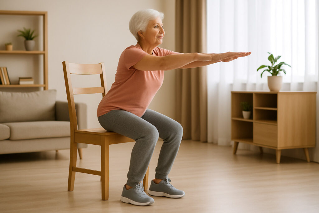 Plano de Exercícios Para Idosos: Corpo Ativo em Todas as Idades em Idosos Agachamento na Cadeira