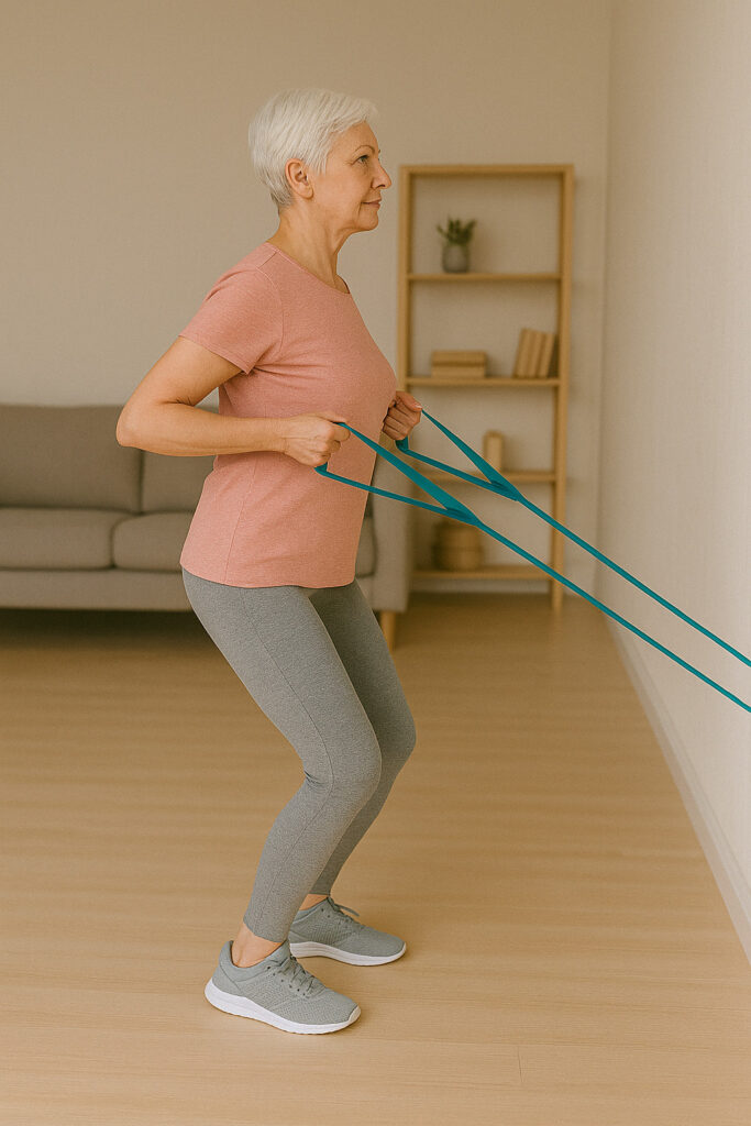 Plano de Exercícios Para Idosos: Corpo Ativo em Todas as Idades em Idosos Remada com Faixa Elástica